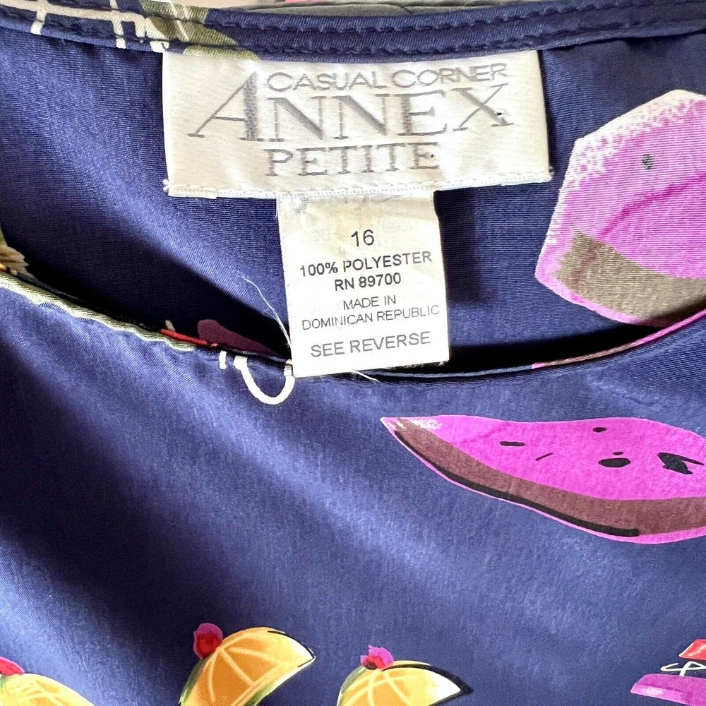Casual Corner Annex Womens Sz 6 Petite Blue Sleeveless Margarita Drink Dress - Picture 11 of 12